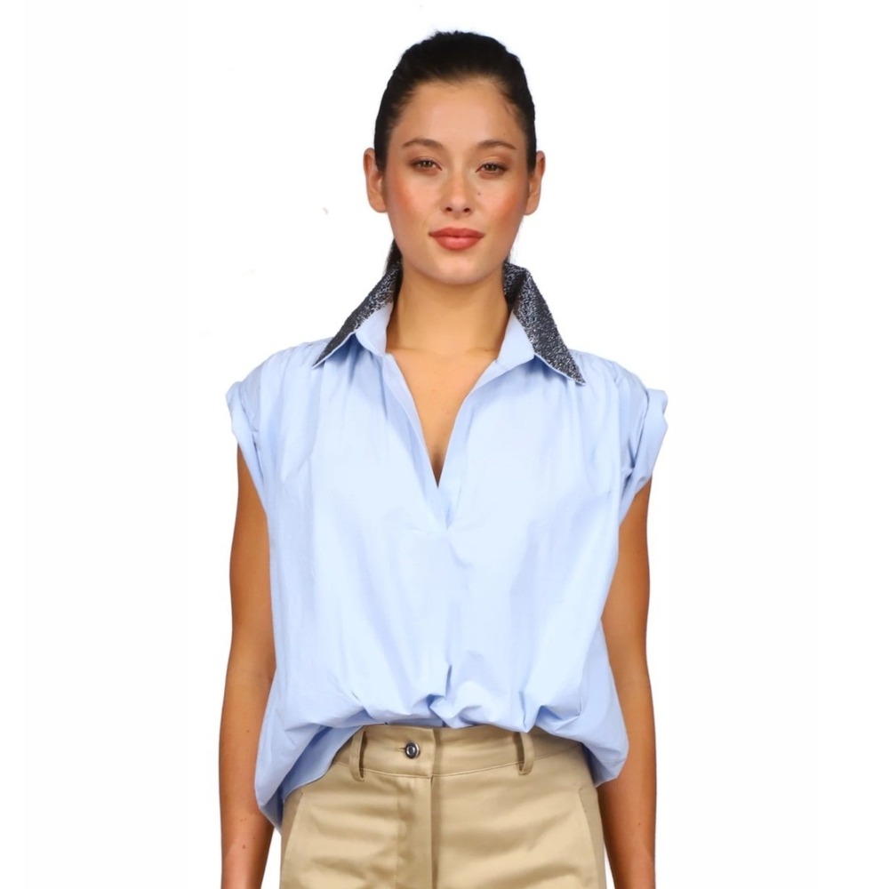 A Shirt Thing Liv Embellished Collar Parachute Sky Blue Top Small